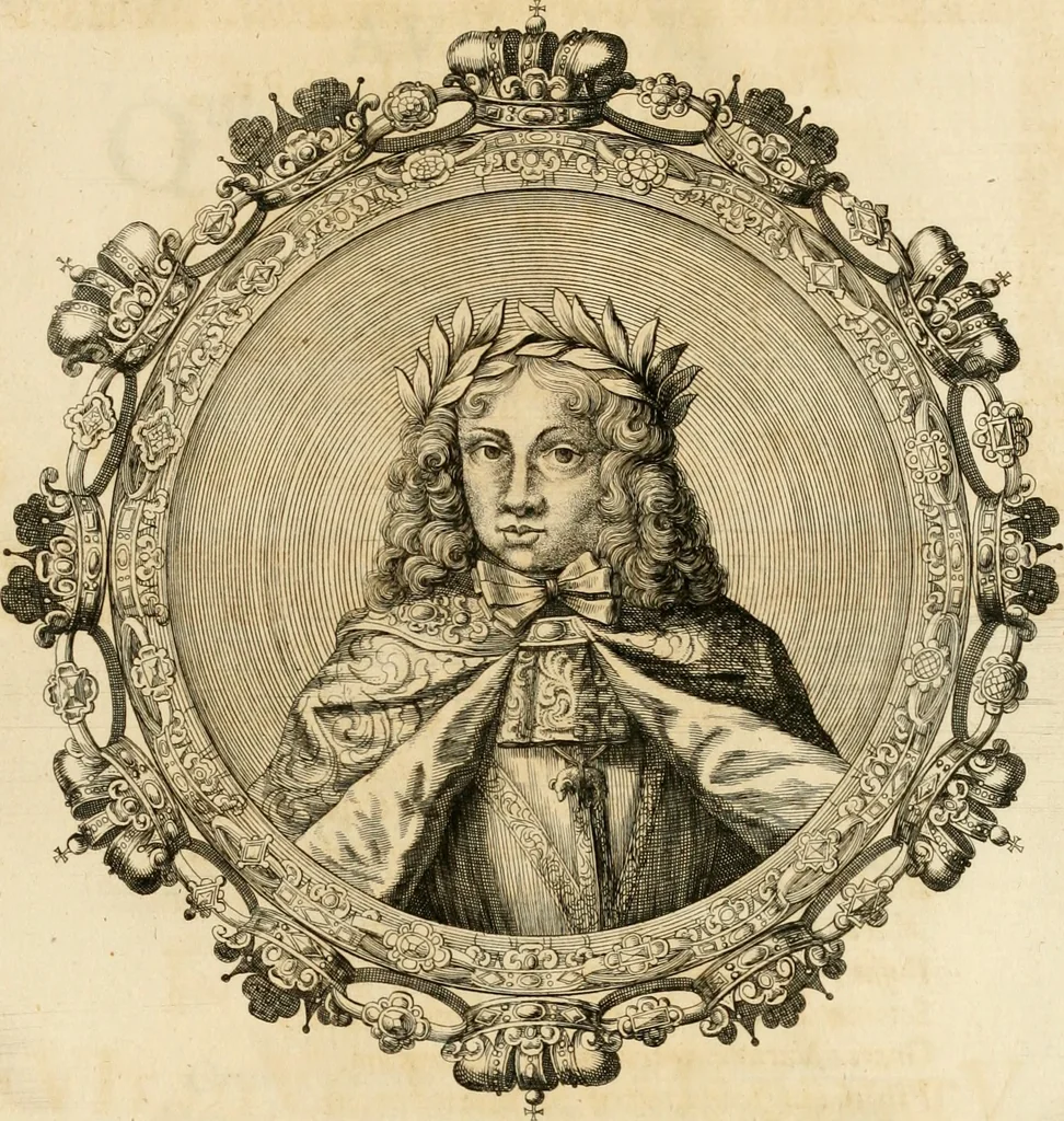 An illustration from Josephi felicissimi quondam, et gloriossisimi in Aegypto proregis polymita : variis liciorum coloribus distincta diversisque picturarum figuris illustrata : hoc est, virtutum regiarum in pluribus olim clarissimisque principibus laudatarum symmetria in unum, absolutumque ornatum animi coronis nati concinnata, et Josepho primo Leopoldi I. caesaris filio in Romanorum regem felicibus auspiciis nuper inaugurato : ab Archiducali, Caesareo, et Academico Societ. Jesu collegio Graecii in obsequiosae gratulationis argumentum demississimè oblata, 1690, leaf 160