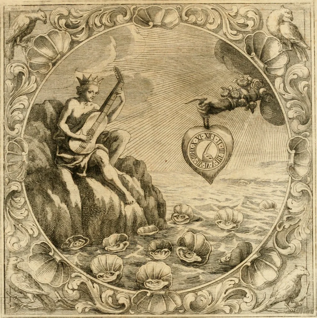 An illustration from Josephi felicissimi quondam, et gloriossisimi in Aegypto proregis polymita : variis liciorum coloribus distincta diversisque picturarum figuris illustrata : hoc est, virtutum regiarum in pluribus olim clarissimisque principibus laudatarum symmetria in unum, absolutumque ornatum animi coronis nati concinnata, et Josepho primo Leopoldi I. caesaris filio in Romanorum regem felicibus auspiciis nuper inaugurato : ab Archiducali, Caesareo, et Academico Societ. Jesu collegio Graecii in obsequiosae gratulationis argumentum demississimè oblata, 1690, leaf 58