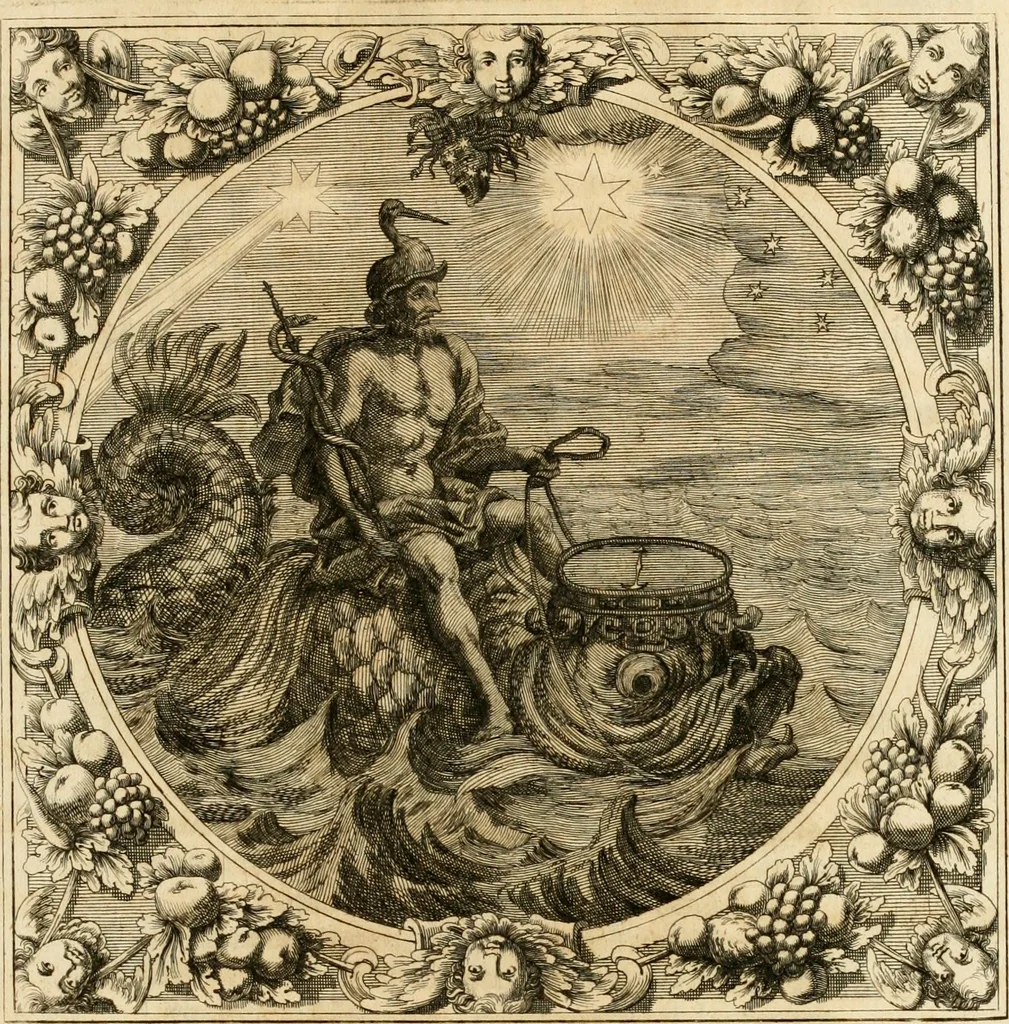 An illustration from Josephi felicissimi quondam, et gloriossisimi in Aegypto proregis polymita : variis liciorum coloribus distincta diversisque picturarum figuris illustrata : hoc est, virtutum regiarum in pluribus olim clarissimisque principibus laudatarum symmetria in unum, absolutumque ornatum animi coronis nati concinnata, et Josepho primo Leopoldi I. caesaris filio in Romanorum regem felicibus auspiciis nuper inaugurato : ab Archiducali, Caesareo, et Academico Societ. Jesu collegio Graecii in obsequiosae gratulationis argumentum demississimè oblata, 1690, leaf 84