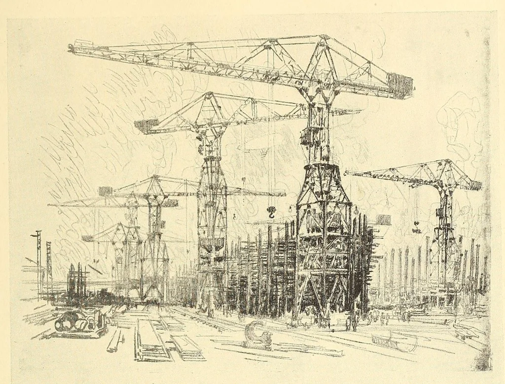 An illustration from Joseph Pennell's pictures of war work in England, reproductions of a series of drawings and lithographs of the munition works made by him with the permission and authority of the British government, 1917, leaf 123