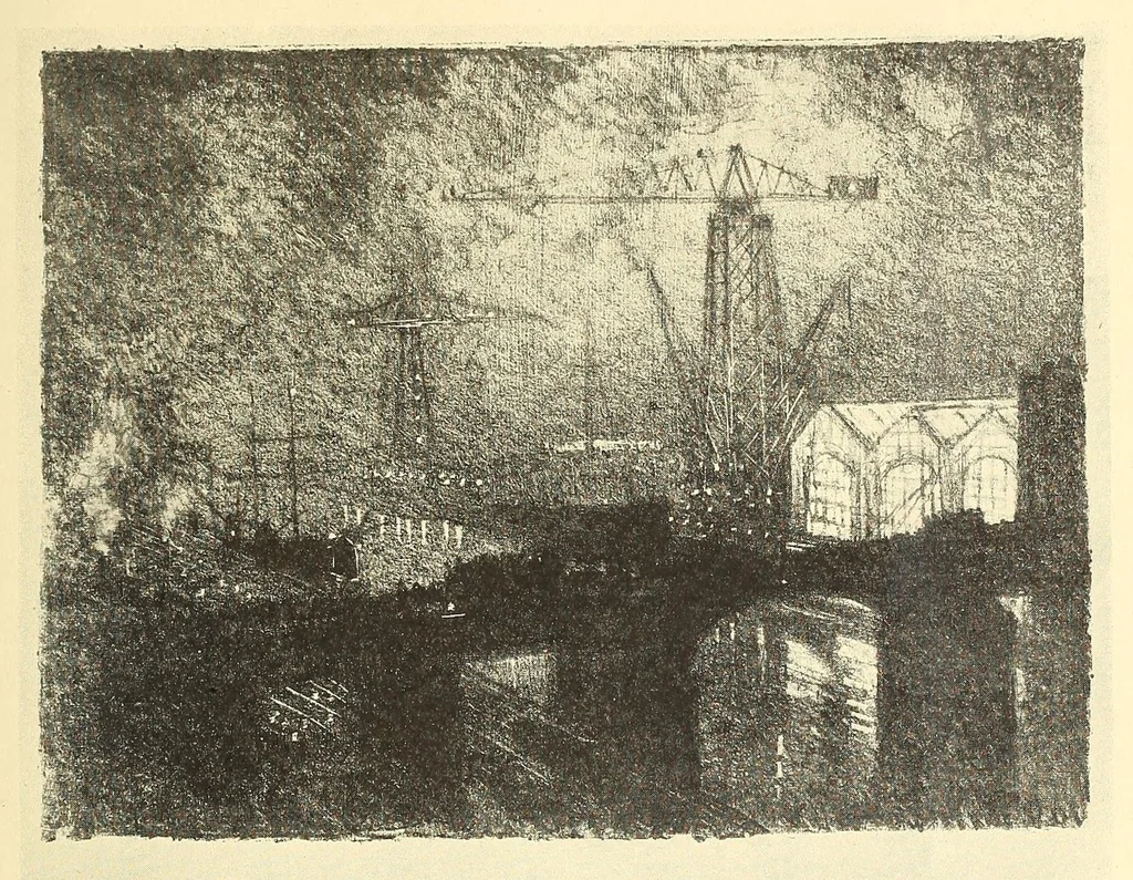 An illustration from Joseph Pennell's pictures of war work in England, reproductions of a series of drawings and lithographs of the munition works made by him with the permission and authority of the British government, 1917, leaf 171