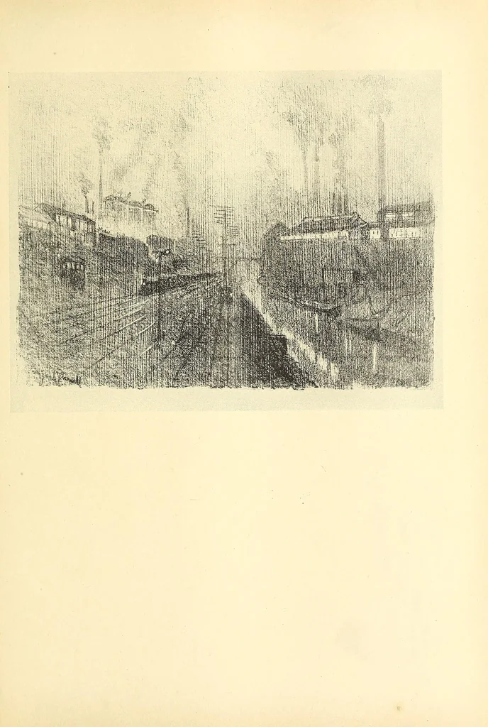 An illustration from Joseph Pennell's pictures of war work in England, reproductions of a series of drawings and lithographs of the munition works made by him with the permission and authority of the British government, 1917, leaf 99