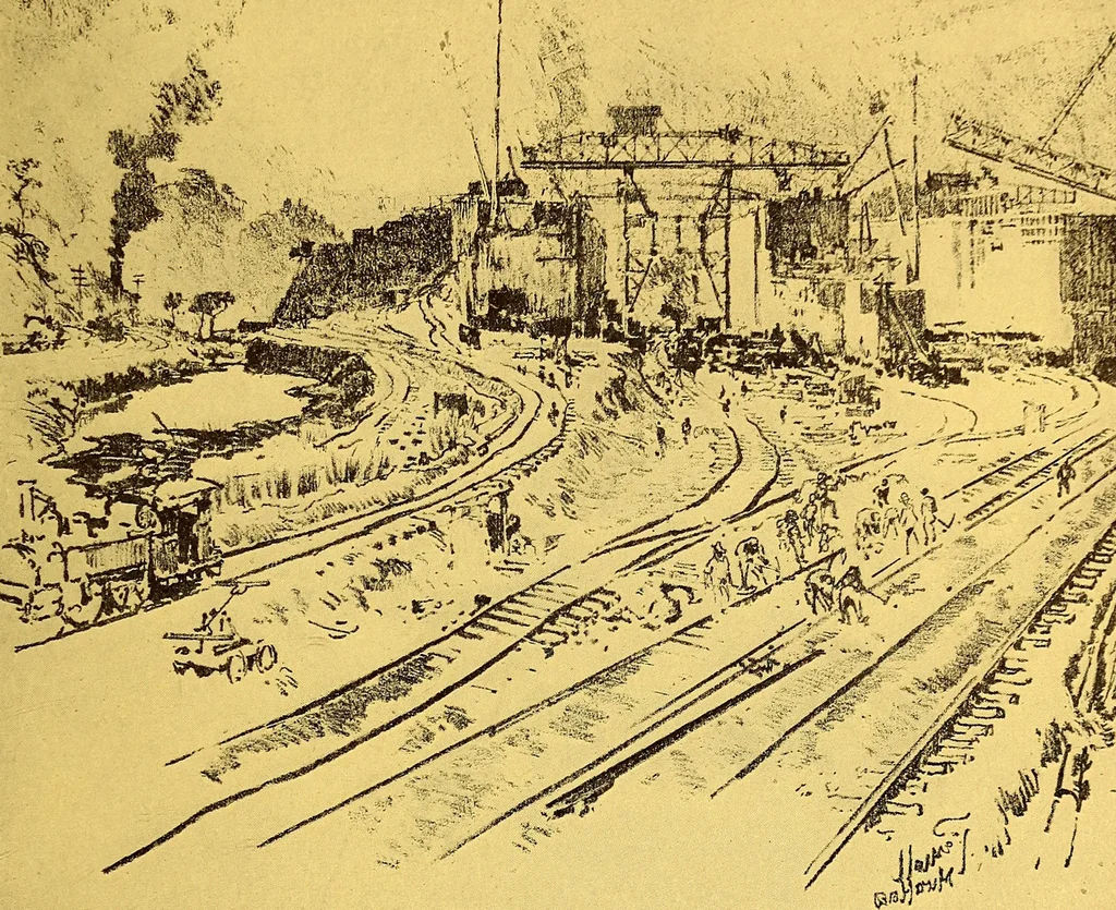 An illustration from Joseph Pennell's pictures of the Panama canal: reproductions of a series of lithographs made by him on the isthmus of Panama, January-March, 1912, 1912, leaf 102