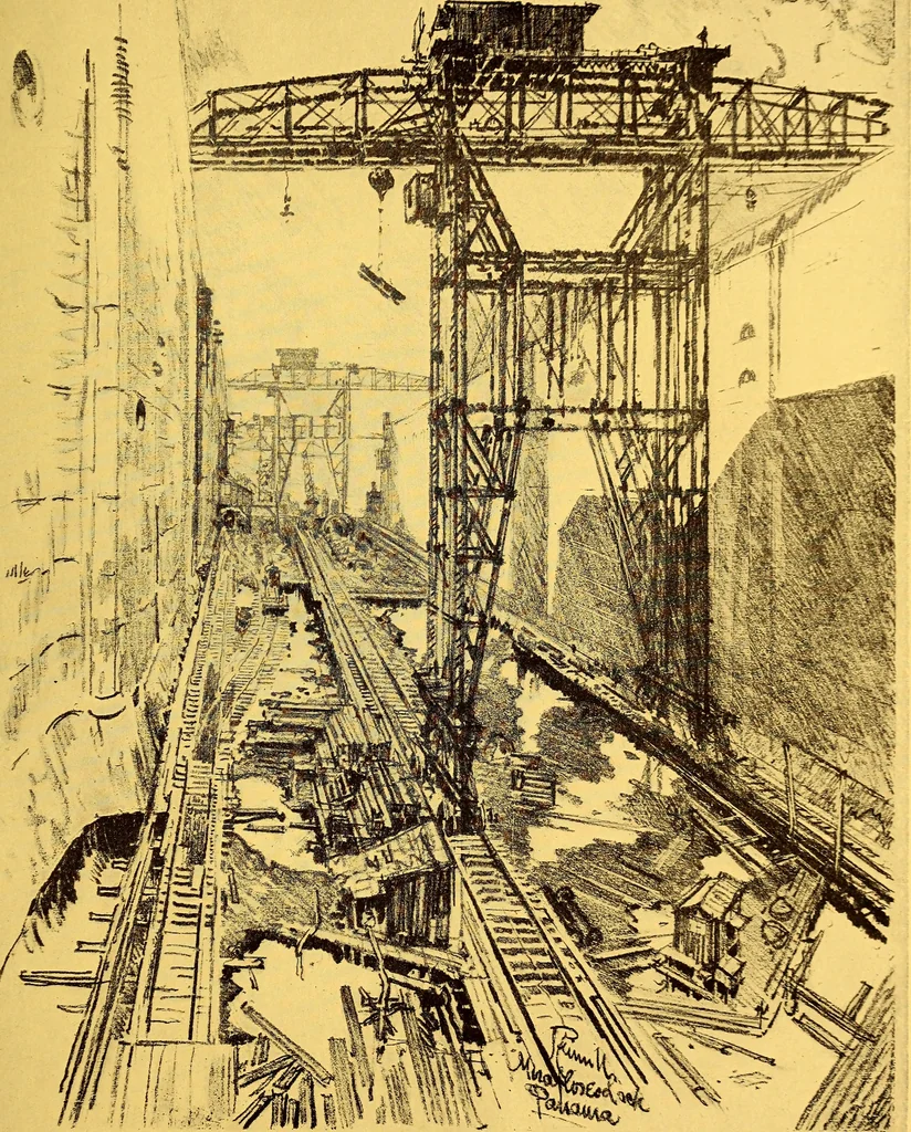 An illustration from Joseph Pennell's pictures of the Panama canal: reproductions of a series of lithographs made by him on the isthmus of Panama, January-March, 1912, 1912, leaf 106