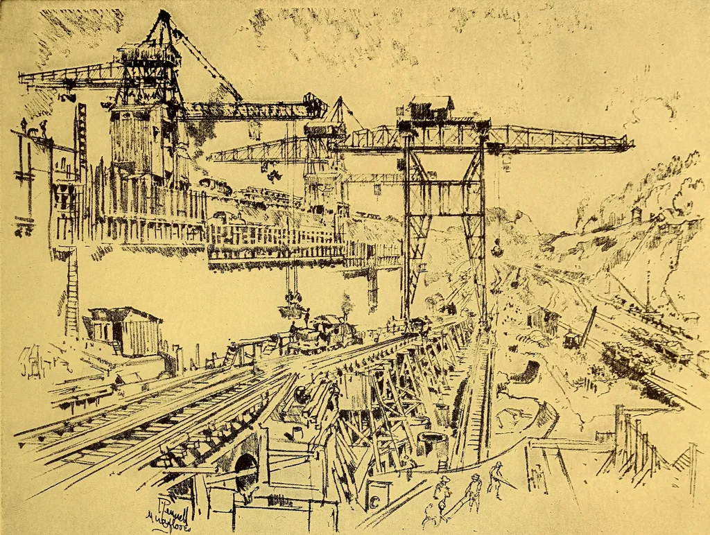 An illustration from Joseph Pennell's pictures of the Panama canal: reproductions of a series of lithographs made by him on the isthmus of Panama, January-March, 1912, 1912, leaf 110