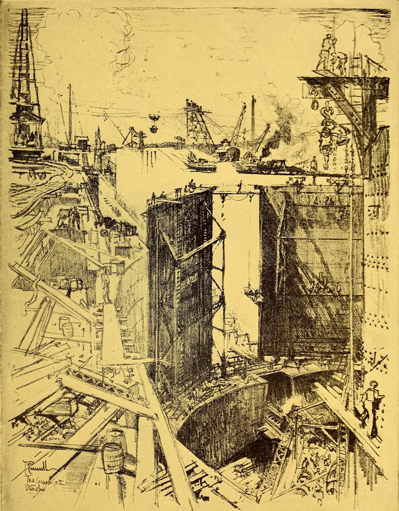 An illustration from Joseph Pennell's pictures of the Panama canal: reproductions of a series of lithographs made by him on the isthmus of Panama, January-March, 1912, 1912, leaf 38