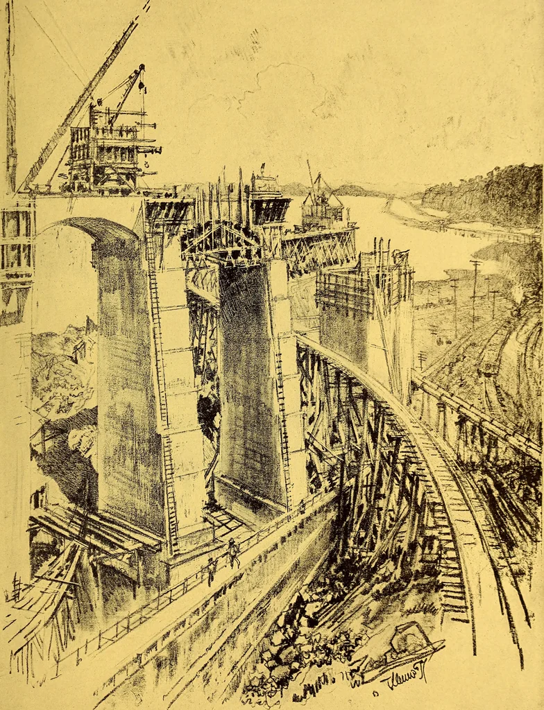 An illustration from Joseph Pennell's pictures of the Panama canal: reproductions of a series of lithographs made by him on the isthmus of Panama, January-March, 1912, 1912, leaf 42