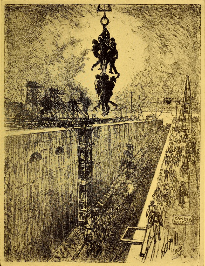 An illustration from Joseph Pennell's pictures of the Panama canal: reproductions of a series of lithographs made by him on the isthmus of Panama, January-March, 1912, 1912, leaf 46