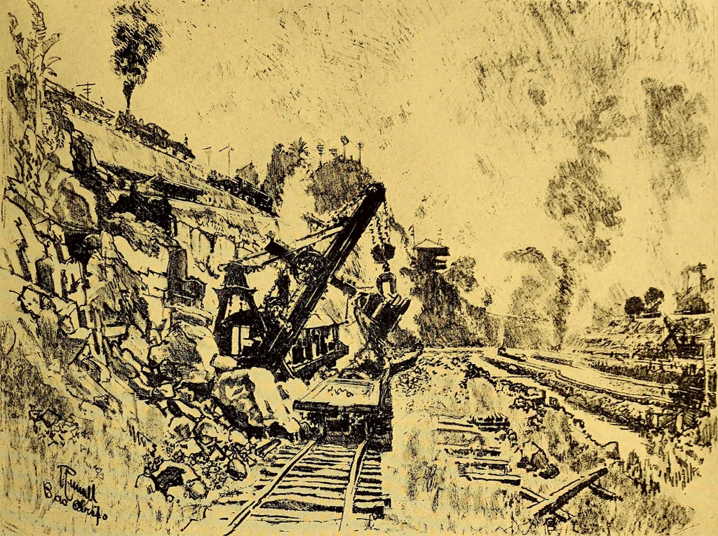 An illustration from Joseph Pennell's pictures of the Panama canal: reproductions of a series of lithographs made by him on the isthmus of Panama, January-March, 1912, 1912, leaf 62