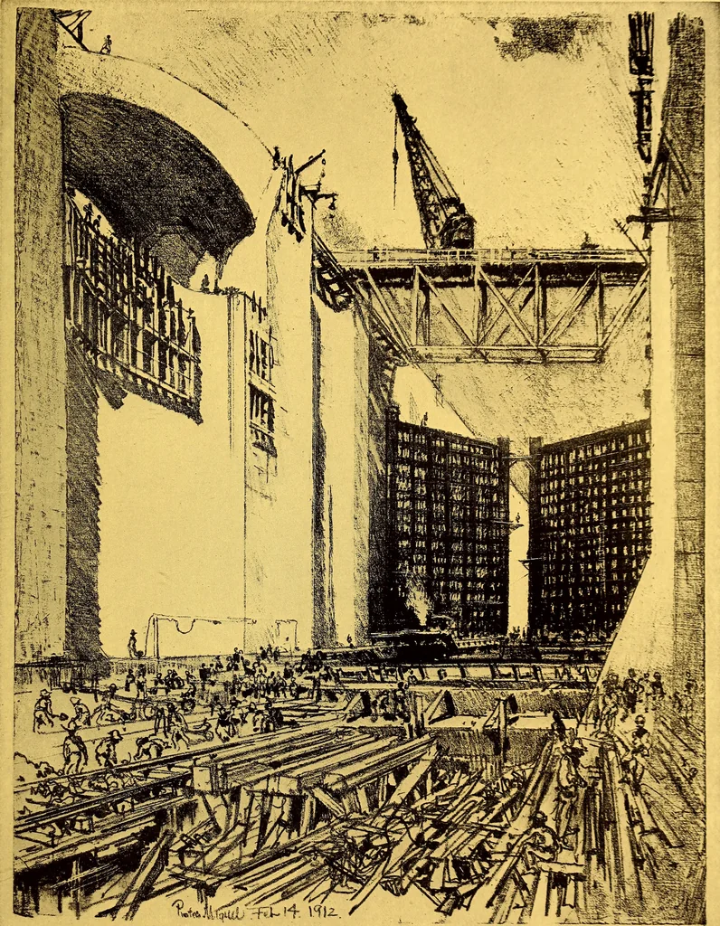 An illustration from Joseph Pennell's pictures of the Panama canal: reproductions of a series of lithographs made by him on the isthmus of Panama, January-March, 1912, 1912, leaf 90