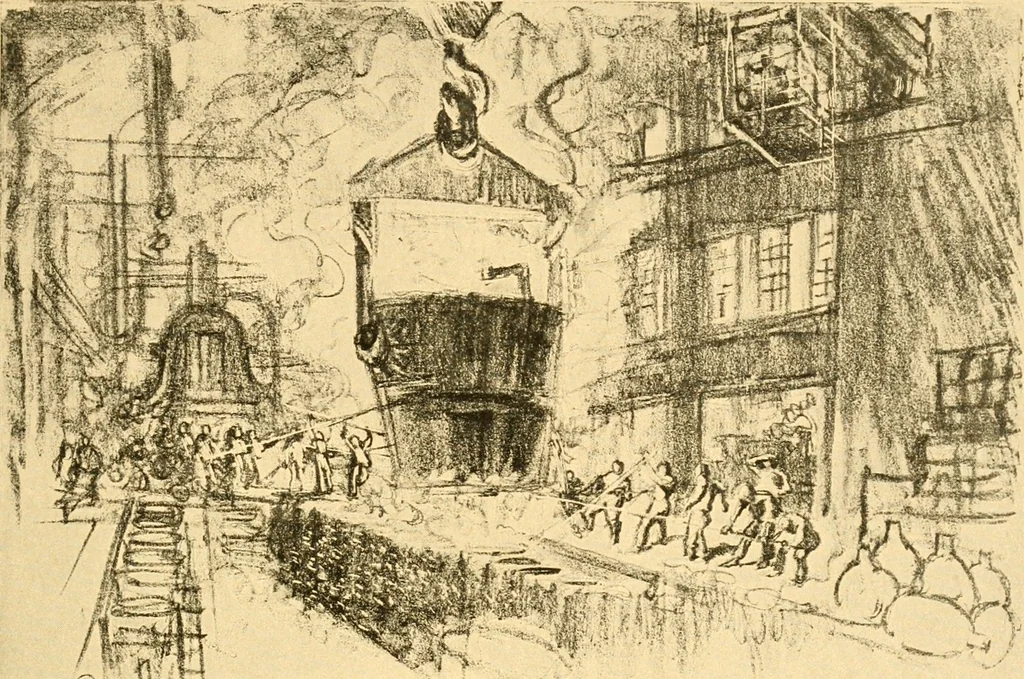 An illustration from Joseph Pennell's pictures of war work in America : reproductions of a series of lithographs of munition works made by him with the permission and authority of the United States government, with notes and an introduction by the artist, 1918, leaf 106