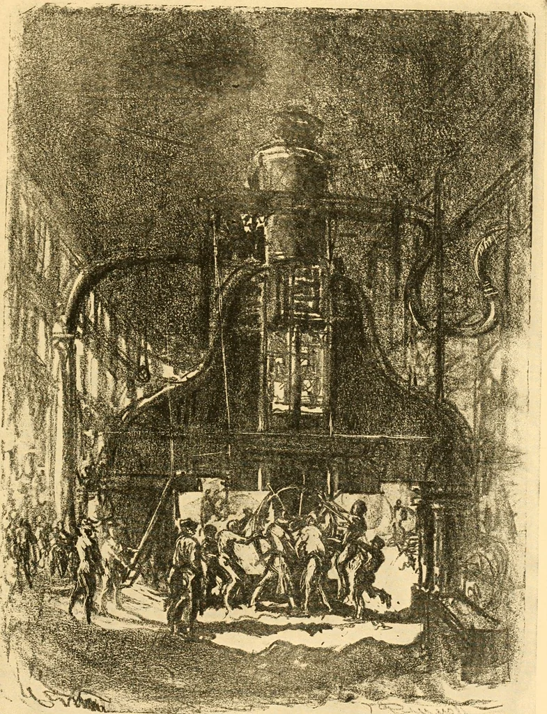 An illustration from Joseph Pennell's pictures of war work in America : reproductions of a series of lithographs of munition works made by him with the permission and authority of the United States government, with notes and an introduction by the artist, 1918, leaf 110