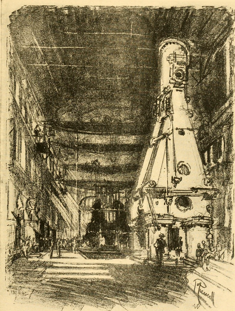 An illustration from Joseph Pennell's pictures of war work in America : reproductions of a series of lithographs of munition works made by him with the permission and authority of the United States government, with notes and an introduction by the artist, 1918, leaf 114