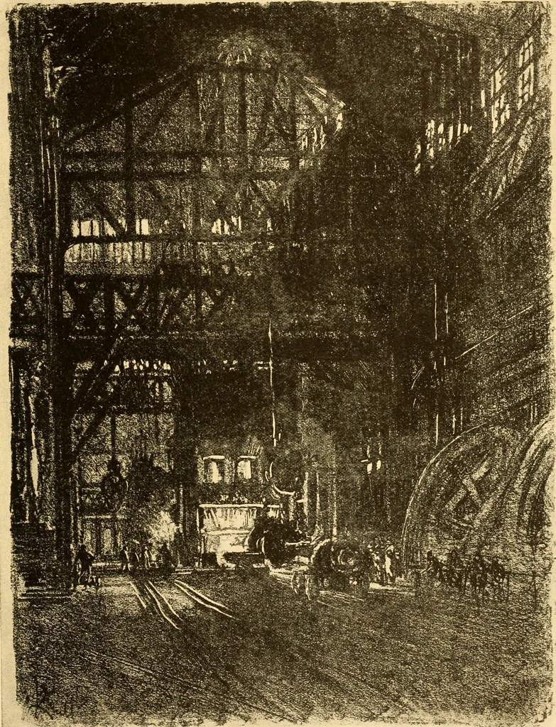 An illustration from Joseph Pennell's pictures of war work in America : reproductions of a series of lithographs of munition works made by him with the permission and authority of the United States government, with notes and an introduction by the artist, 1918, leaf 26