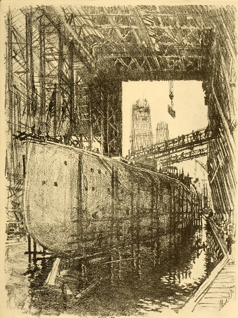An illustration from Joseph Pennell's pictures of war work in America : reproductions of a series of lithographs of munition works made by him with the permission and authority of the United States government, with notes and an introduction by the artist, 1918, leaf 34