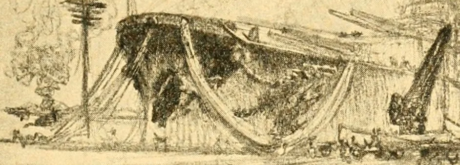 An illustration from Joseph Pennell's pictures of war work in America : reproductions of a series of lithographs of munition works made by him with the permission and authority of the United States government, with notes and an introduction by the artist, 1918, leaf 50