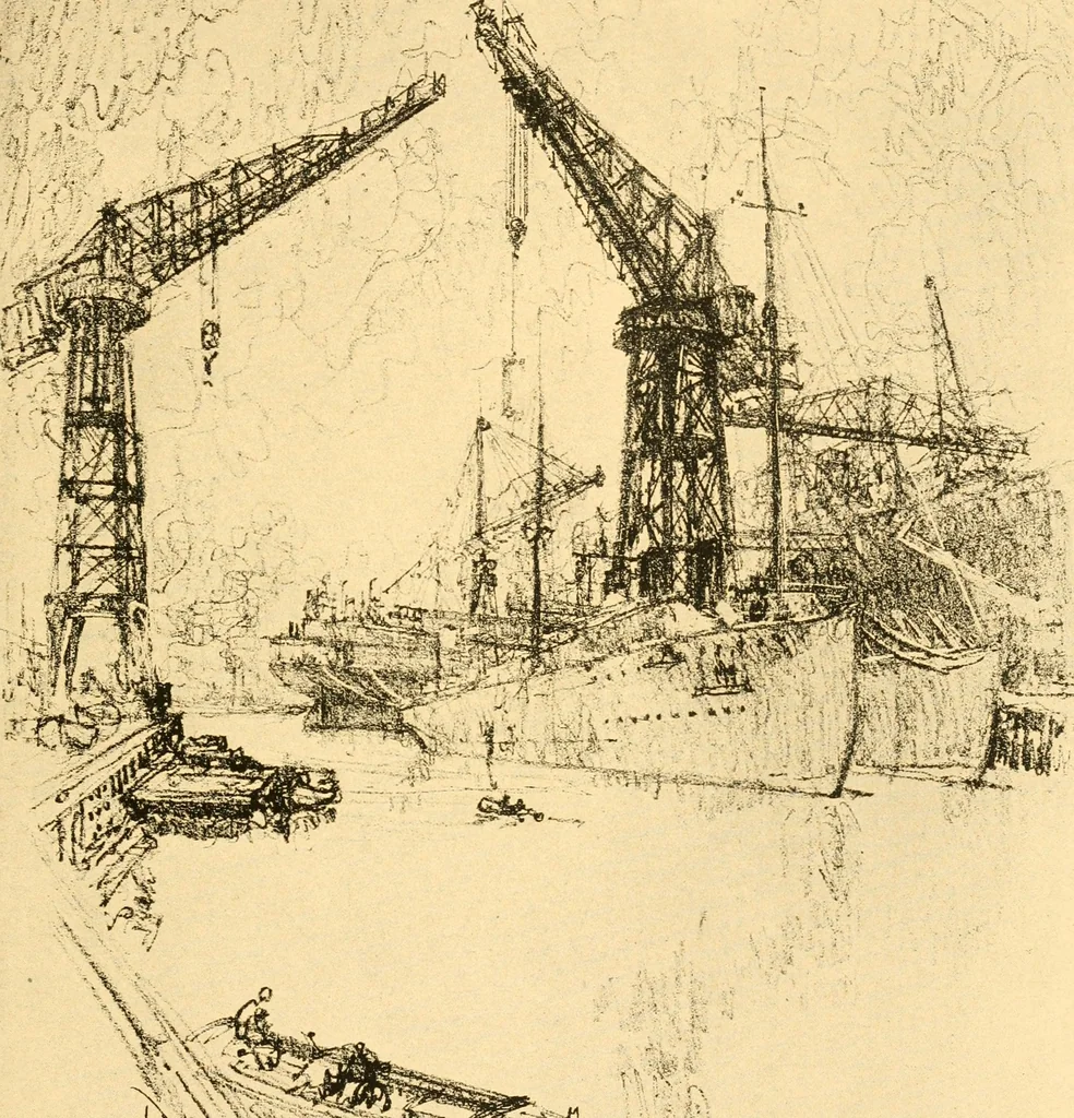 An illustration from Joseph Pennell's pictures of war work in America : reproductions of a series of lithographs of munition works made by him with the permission and authority of the United States government, with notes and an introduction by the artist, 1918, leaf 66