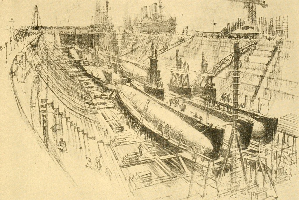 An illustration from Joseph Pennell's pictures of war work in America : reproductions of a series of lithographs of munition works made by him with the permission and authority of the United States government, with notes and an introduction by the artist, 1918, leaf 78