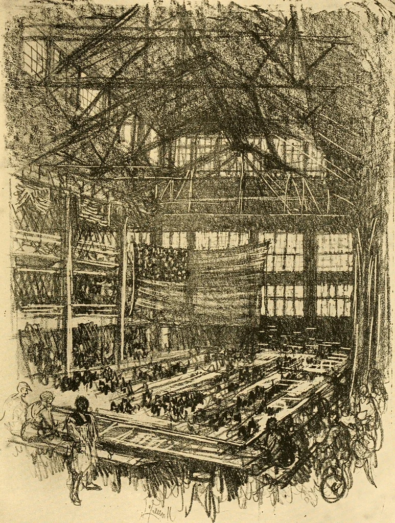 An illustration from Joseph Pennell's pictures of war work in America : reproductions of a series of lithographs of munition works made by him with the permission and authority of the United States government, with notes and an introduction by the artist, 1918, leaf 98
