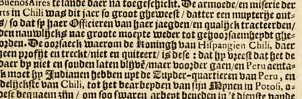 An illustration from Journael vande Nassausche vloot, : ofte beschrijvinghe van de voyagie om den gantschen aertkloot, gedaen met elf schepen: onder't beleyt van den Admirael Jaques L'Heremite, ende Vice-Admirael Geen Huygen Schapenham, inde jaren 1623. 1624. 1625. en 1626. : Noch is hier by gevoeght een beschrijvinge van de regeringhe van Peru, sijn grooten rijckdom ende vruchtbaerheydt., 1652, leaf 53