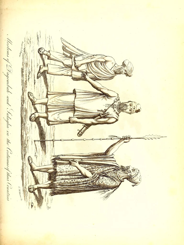 An illustration from Journal of a residence in Ashantee, comprising notes and researches relative to the Gold Coast, and the interior of Western Africa, chiefly collected from Arabic mss. and information communicated by the Moslems of Guinea: to which is prefixed an account of the origin and causes of the present war. Illustrated with a map and plates, 1824, leaf 475