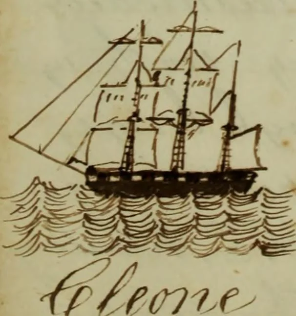 An illustration from [Journal of the Saratoga (Ship) of New Bedford, Mass. mastered by Frederick Slocum, kept by Washington Fosdick, on voyage from April 23, 1857 - December 12, 1858], 1857, leaf 19