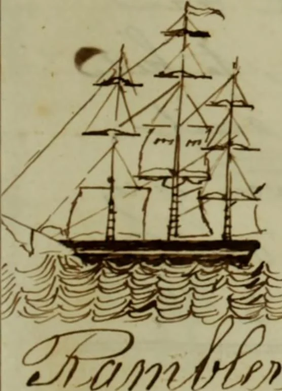 An illustration from [Journal of the Saratoga (Ship) of New Bedford, Mass. mastered by Frederick Slocum, kept by Washington Fosdick, on voyage from April 23, 1857 - December 12, 1858], 1857, leaf 24