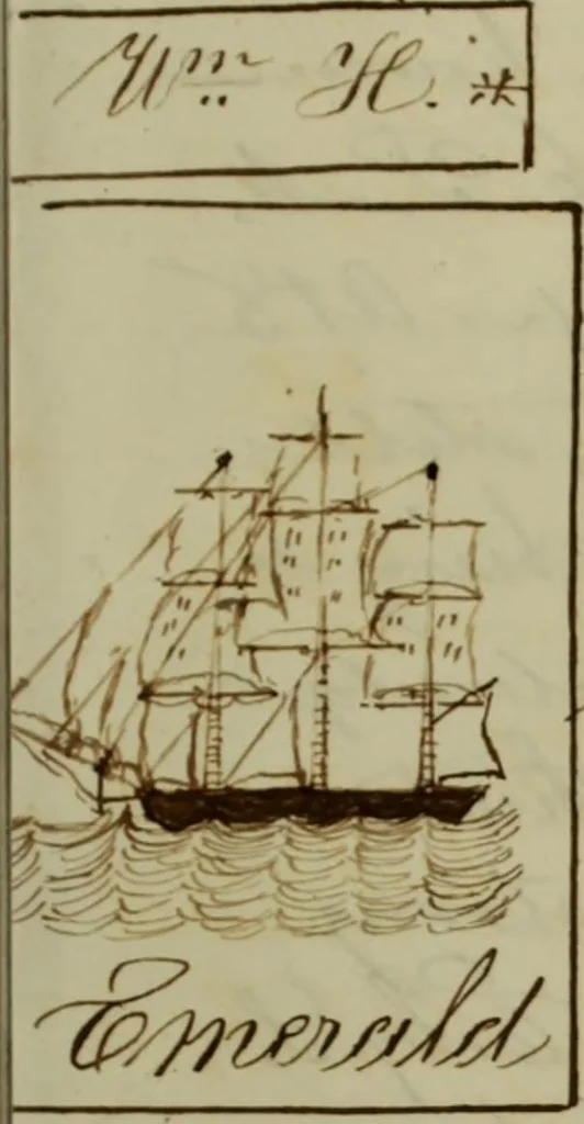 An illustration from [Journal of the Saratoga (Ship) of New Bedford, Mass. mastered by Frederick Slocum, kept by Washington Fosdick, on voyage from April 23, 1857 - December 12, 1858], 1857, leaf 30