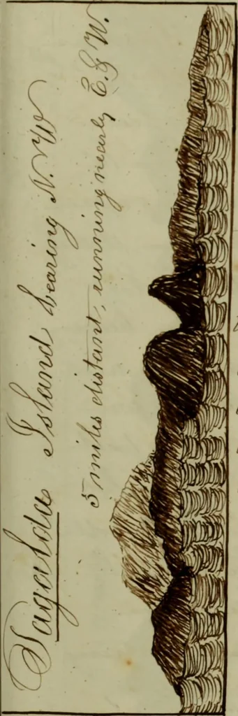 An illustration from [Journal of the Saratoga (Ship) of New Bedford, Mass. mastered by Frederick Slocum, kept by Washington Fosdick, on voyage from April 23, 1857 - December 12, 1858], 1857, leaf 46