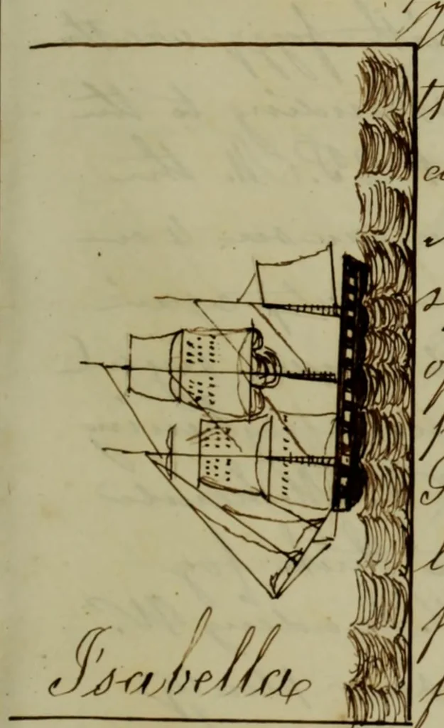 An illustration from [Journal of the Saratoga (Ship) of New Bedford, Mass. mastered by Frederick Slocum, kept by Washington Fosdick, on voyage from April 23, 1857 - December 12, 1858], 1857, leaf 52