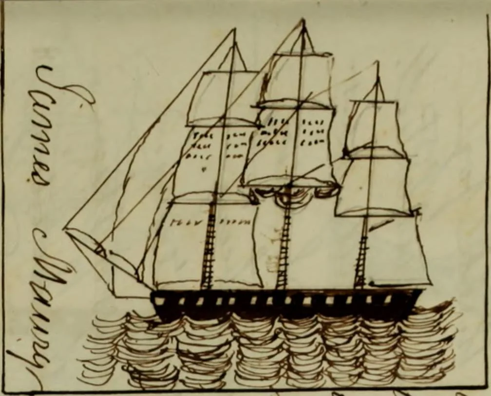 An illustration from [Journal of the Saratoga (Ship) of New Bedford, Mass. mastered by Frederick Slocum, kept by Washington Fosdick, on voyage from April 23, 1857 - December 12, 1858], 1857, leaf 62