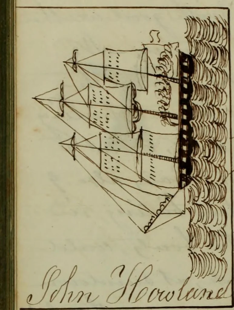 An illustration from [Journal of the Saratoga (Ship) of New Bedford, Mass. mastered by Frederick Slocum, kept by Washington Fosdick, on voyage from April 23, 1857 - December 12, 1858], 1857, leaf 65