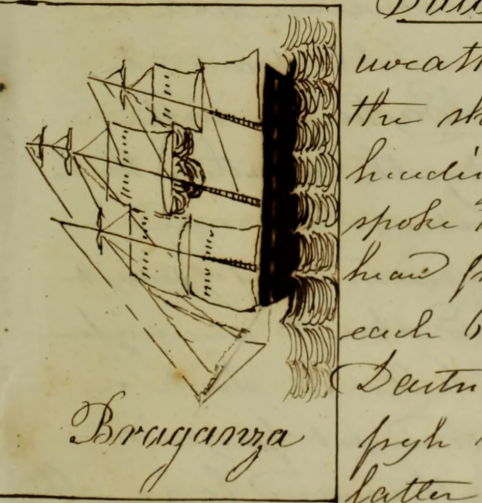 An illustration from [Journal of the Saratoga (Ship) of New Bedford, Mass. mastered by Frederick Slocum, kept by Washington Fosdick, on voyage from April 23, 1857 - December 12, 1858], 1857, leaf 78