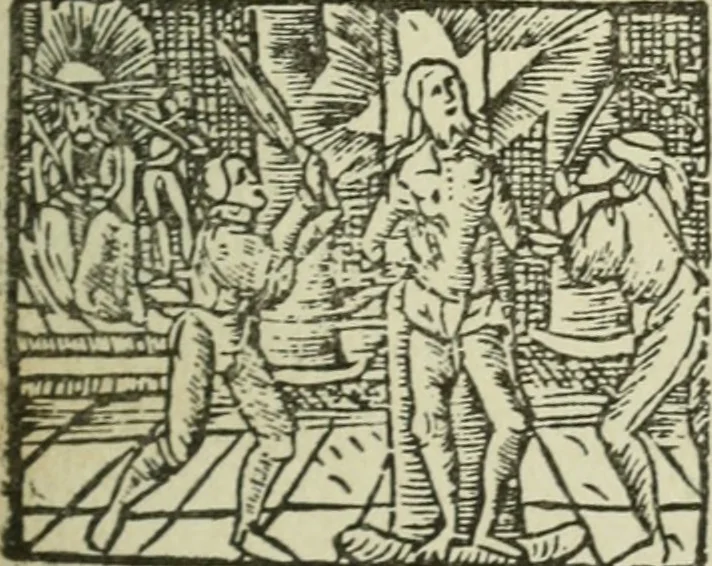 An illustration from Új testamentu maar ellven, mellet az görög és diák ellvbol ... fordijtant [Sylvester János.], 1541, leaf 100
