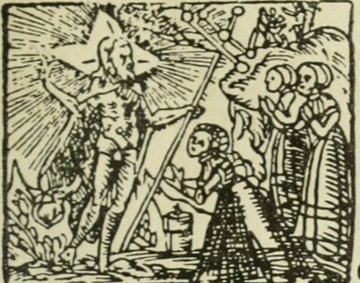 An illustration from Új testamentu maar ellven, mellet az görög és diák ellvbol ... fordijtant [Sylvester János.], 1541, leaf 104