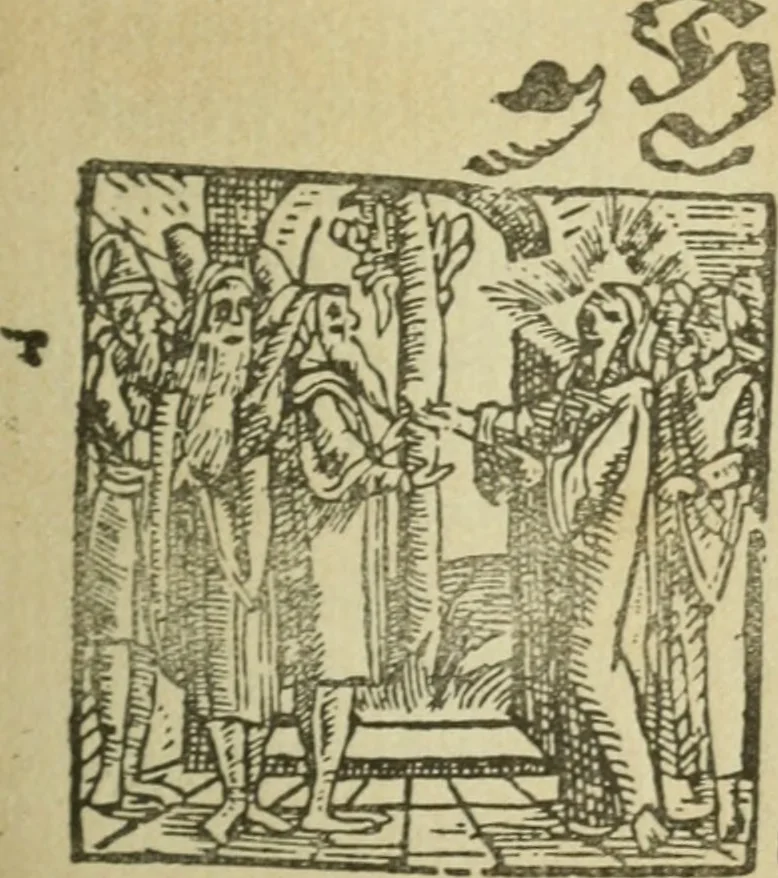 An illustration from Új testamentu maar ellven, mellet az görög és diák ellvbol ... fordijtant [Sylvester János.], 1541, leaf 114