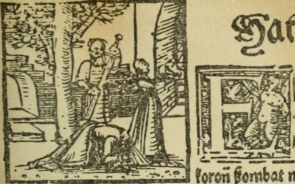 An illustration from Új testamentu maar ellven, mellet az görög és diák ellvbol ... fordijtant [Sylvester János.], 1541, leaf 124
