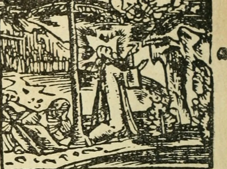 An illustration from Új testamentu maar ellven, mellet az görög és diák ellvbol ... fordijtant [Sylvester János.], 1541, leaf 155
