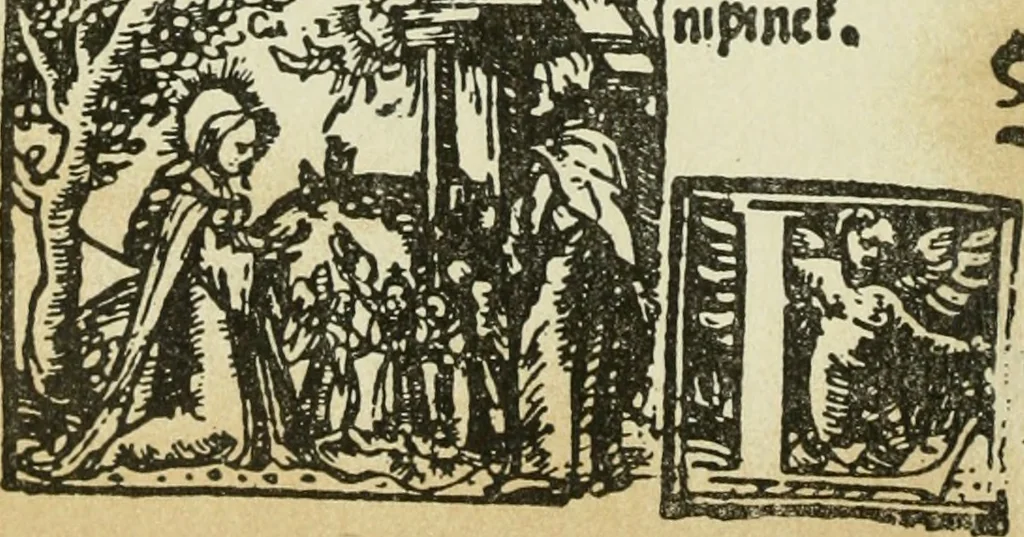 An illustration from Új testamentu maar ellven, mellet az görög és diák ellvbol ... fordijtant [Sylvester János.], 1541, leaf 171