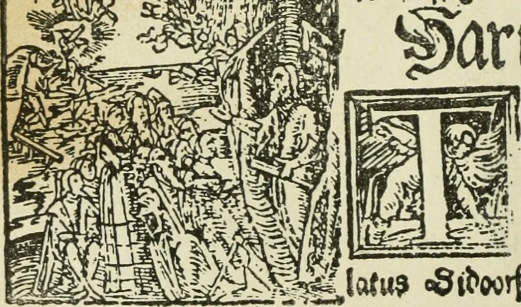 An illustration from Új testamentu maar ellven, mellet az görög és diák ellvbol ... fordijtant [Sylvester János.], 1541, leaf 175