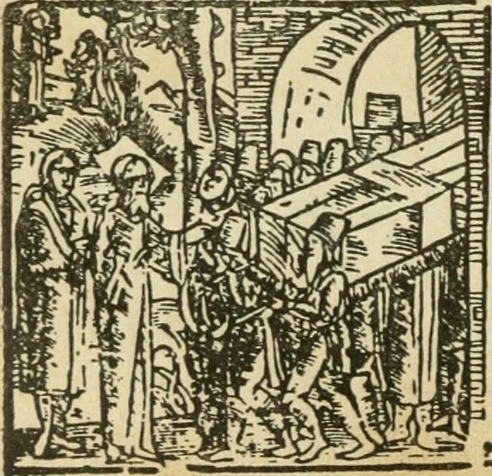 An illustration from Új testamentu maar ellven, mellet az görög és diák ellvbol ... fordijtant [Sylvester János.], 1541, leaf 189