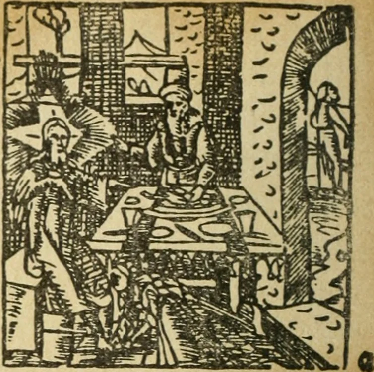 An illustration from Új testamentu maar ellven, mellet az görög és diák ellvbol ... fordijtant [Sylvester János.], 1541, leaf 193