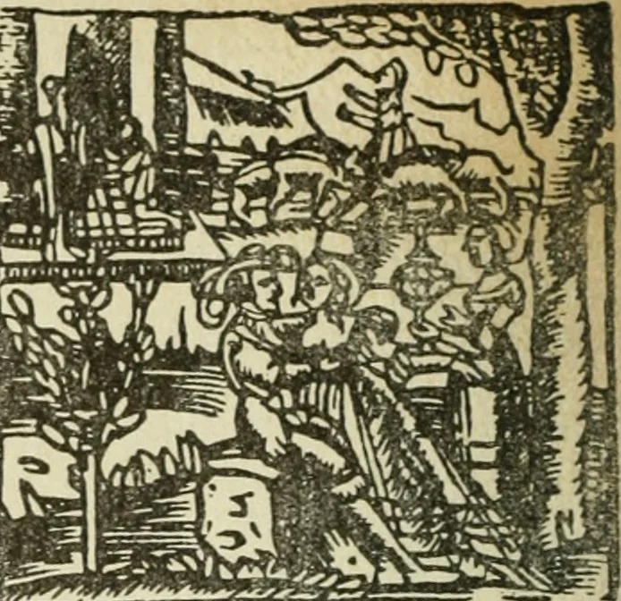 An illustration from Új testamentu maar ellven, mellet az görög és diák ellvbol ... fordijtant [Sylvester János.], 1541, leaf 223