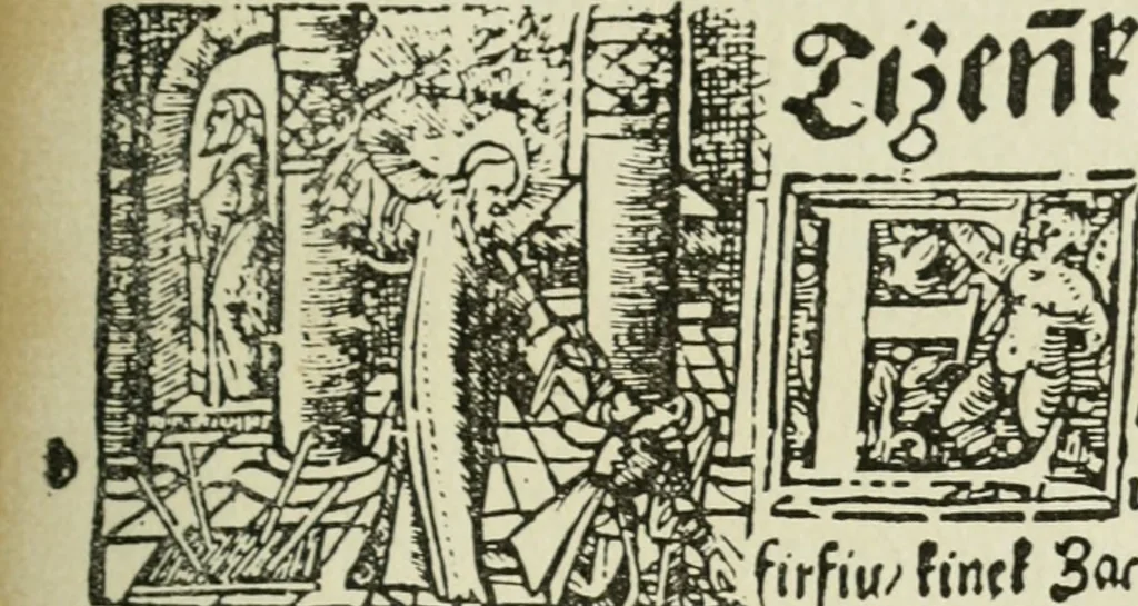 An illustration from Új testamentu maar ellven, mellet az görög és diák ellvbol ... fordijtant [Sylvester János.], 1541, leaf 234