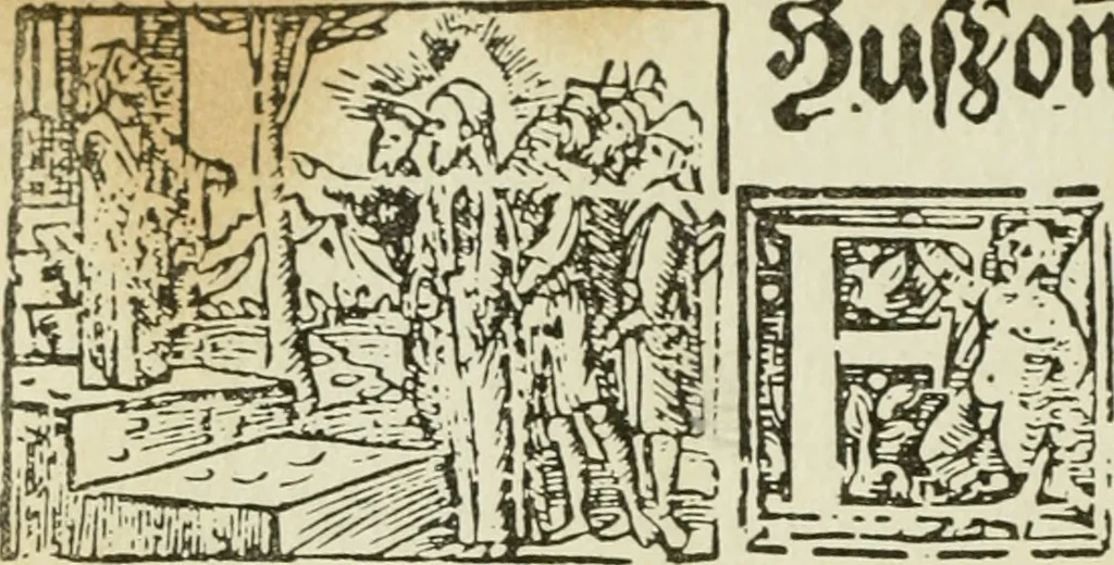 An illustration from Új testamentu maar ellven, mellet az görög és diák ellvbol ... fordijtant [Sylvester János.], 1541, leaf 249