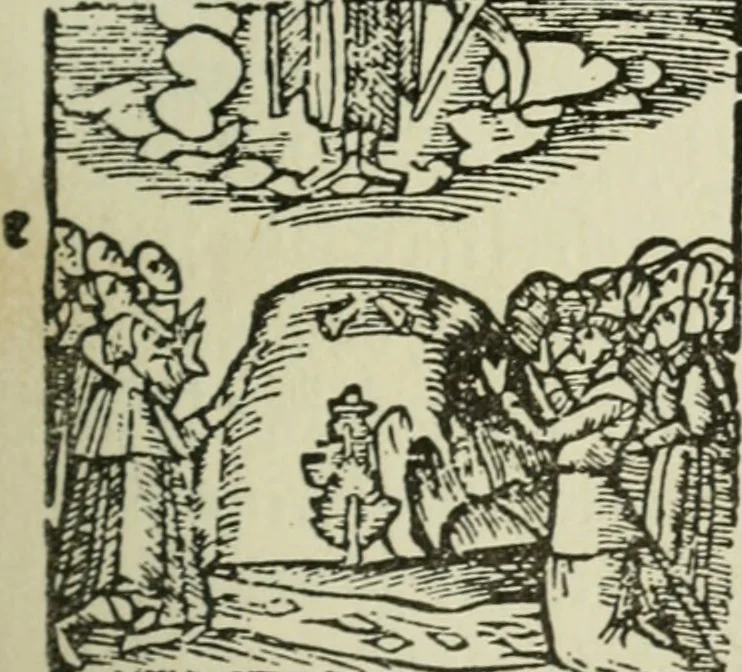 An illustration from Új testamentu maar ellven, mellet az görög és diák ellvbol ... fordijtant [Sylvester János.], 1541, leaf 256