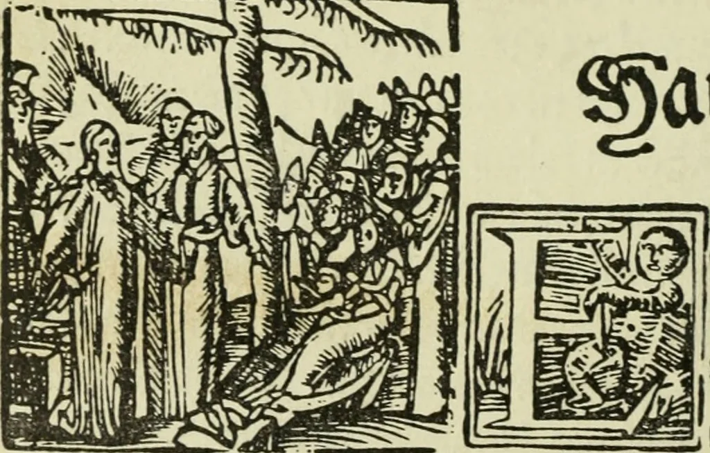An illustration from Új testamentu maar ellven, mellet az görög és diák ellvbol ... fordijtant [Sylvester János.], 1541, leaf 275