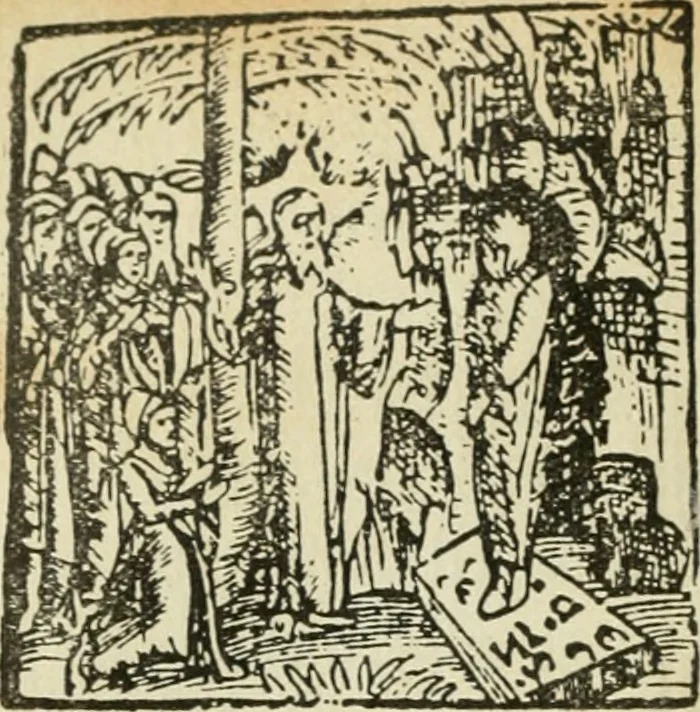 An illustration from Új testamentu maar ellven, mellet az görög és diák ellvbol ... fordijtant [Sylvester János.], 1541, leaf 295
