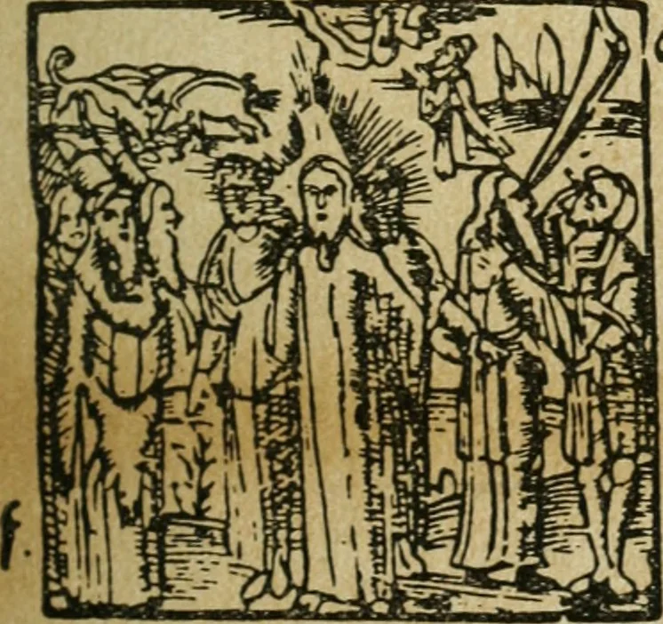 An illustration from Új testamentu maar ellven, mellet az görög és diák ellvbol ... fordijtant [Sylvester János.], 1541, leaf 30