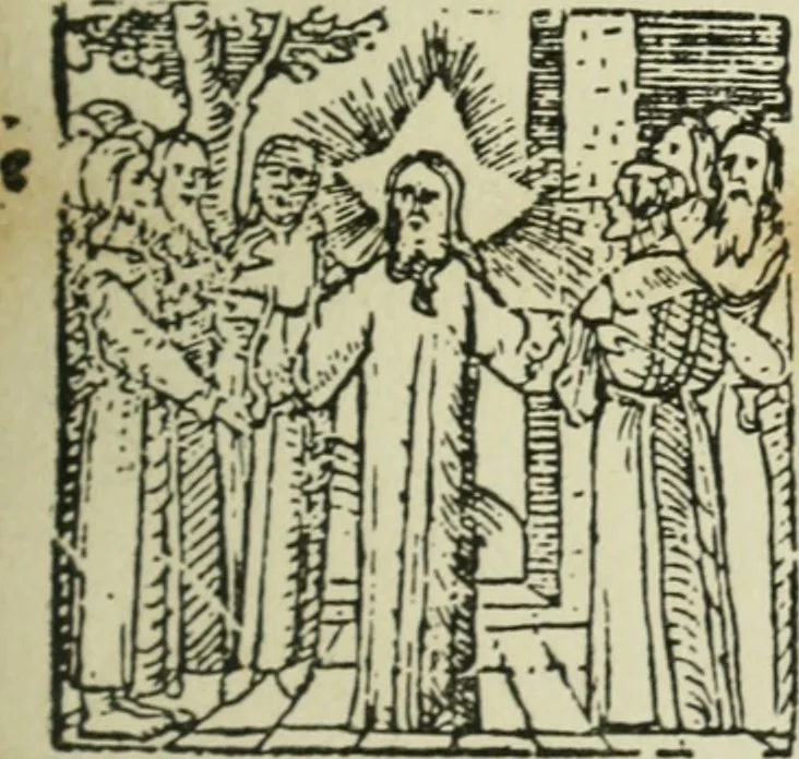 An illustration from Új testamentu maar ellven, mellet az görög és diák ellvbol ... fordijtant [Sylvester János.], 1541, leaf 310